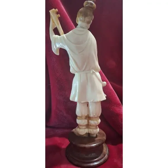 Alabaster Figure Oriental Man w/Instrument- Alabastros Martisa Sl, Spain- Wow!